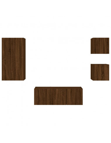 Mobili TV a Muro con LED 5pz Rovere Marrone Legno Multistrato