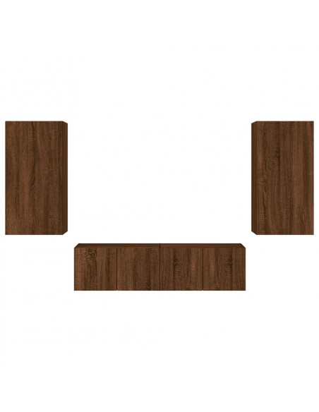 Mobili TV a Muro con LED 4pz Rovere Marrone Legno Multistrato