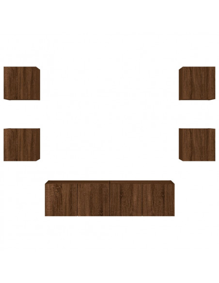 Mobili TV a Muro con LED 6pz Rovere Marrone Legno Multistrato