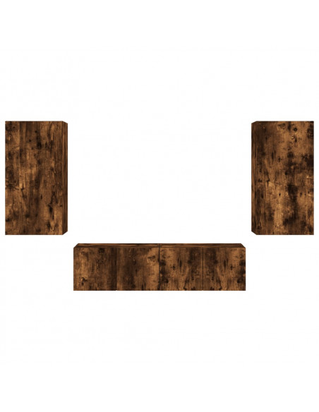 Mobili TV a Muro con LED 4pz Rovere Fumo in Legno Multistrato