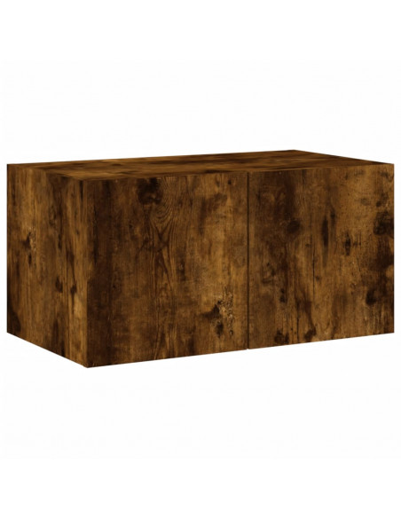Mobili TV a Muro con LED 4pz Rovere Fumo in Legno Multistrato