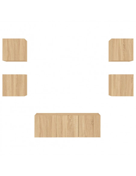 Mobili TV a Muro con LED 6pz Rovere Sonoma Legno Multistrato