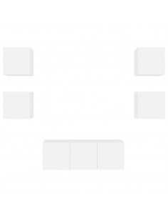 Mobili TV a Muro con LED 6pz Bianchi in Legno Multistrato 2