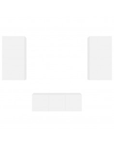 Mobili TV a Muro con LED 4pz Bianchi in Legno Multistrato 2