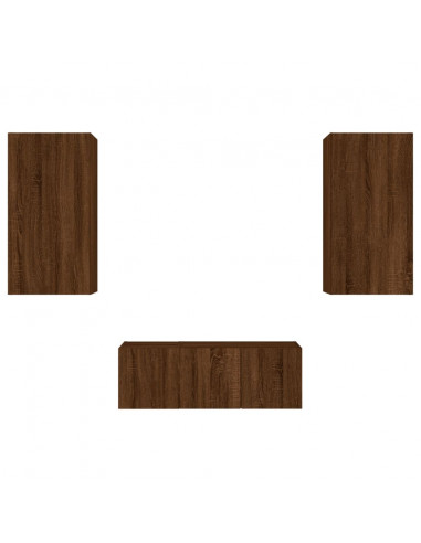 Mobili TV a Muro con LED 4pz Rovere Marrone Legno Multistrato