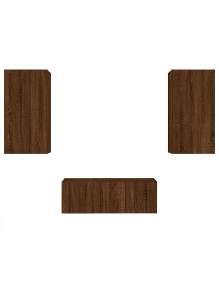 Mobili TV a Muro con LED 4pz Rovere Marrone Legno Multistrato
