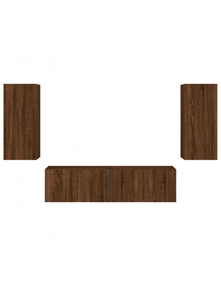 Mobili TV a Muro con LED 4pz Rovere Marrone Legno Multistrato
