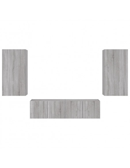 Mobili TV a Muro con LED 4pz Grigio Sonoma in Legno Multistrato