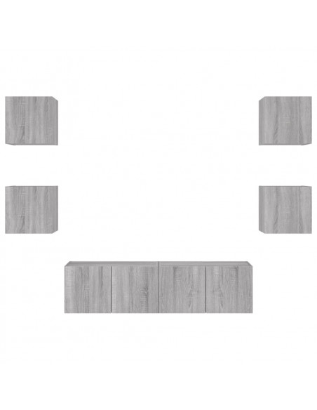 Mobili TV a Muro con LED 6pz Grigio Sonoma Legno Multistrato