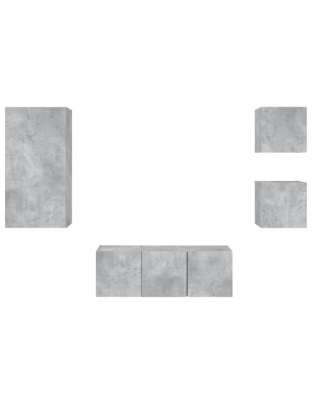 Mobili TV a Muro con LED 5pz Grigio Cemento Legno Multistrato