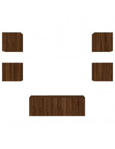 Mobili TV a Muro con LED 6pz Rovere Marrone Legno Multistrato 2
