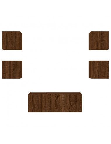 Mobili TV a Muro con LED 6pz Rovere Marrone Legno Multistrato