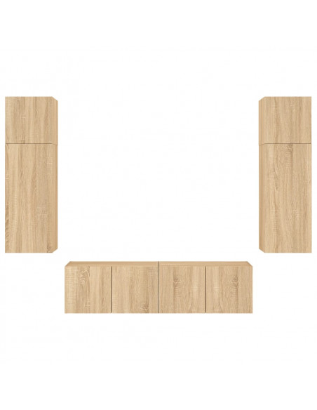 Mobili TV a Muro con LED 6pz Rovere Sonoma Legno Multistrato