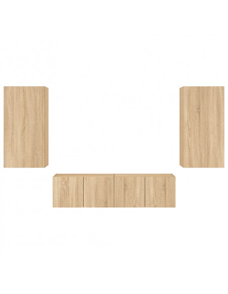 Mobili TV a Muro con LED 4pz Rovere Sonoma Legno Multistrato