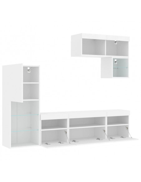 Mobili TV a Muro con LED 6pz Bianchi in Legno Multistrato
