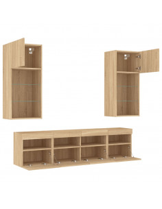 Mobili TV a Muro con LED 5pz Rovere Sonoma Legno Multistrato 2