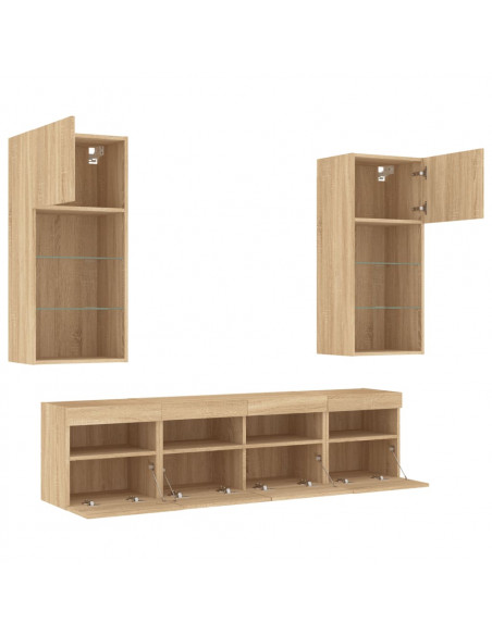 Mobili TV a Muro con LED 5pz Rovere Sonoma Legno Multistrato