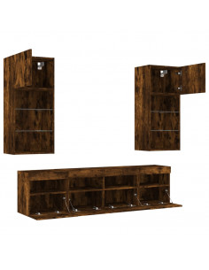 Mobili TV a Muro con LED 5pz Rovere Fumo in Legno Multistrato 2
