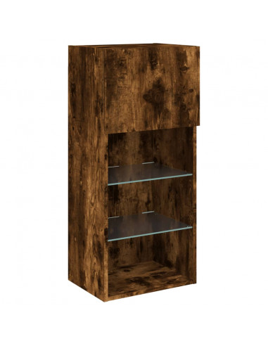 Mobili TV a Muro con LED 5pz Rovere Fumo in Legno Multistrato