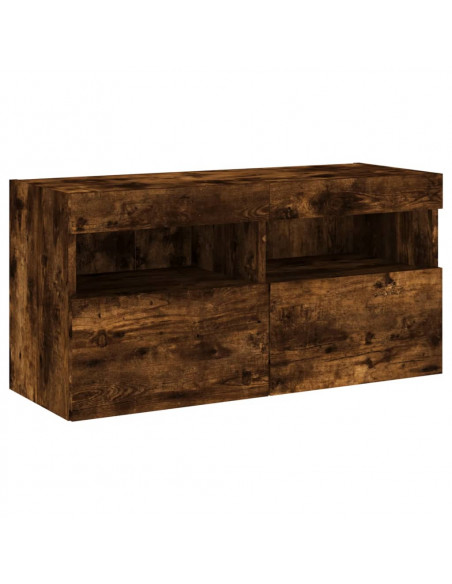 Mobili TV a Muro con LED 5pz Rovere Fumo in Legno Multistrato