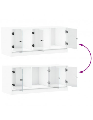 Mobile Porta TV con Ante in Vetro Bianco 102x37x42 cm