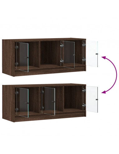 Mobile Porta TV con Ante in Vetro Rovere Marrone 102x37x42 cm