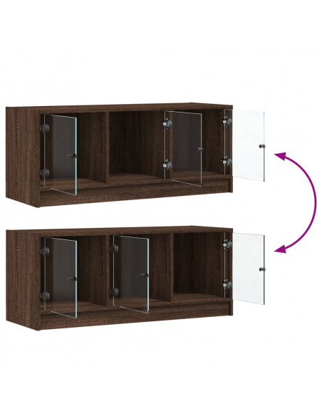 Mobile Porta TV con Ante in Vetro Rovere Marrone 102x37x42 cm