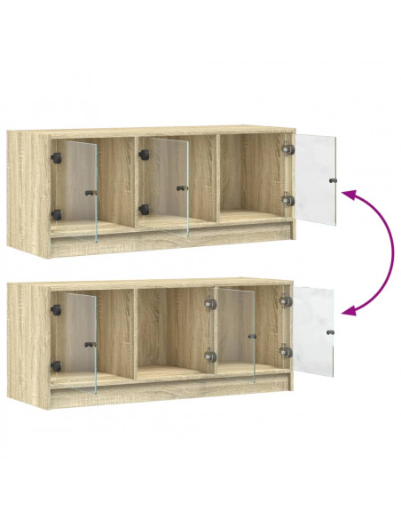 Mobile Porta TV con Ante in Vetro Rovere Sonoma 102x37x42 cm