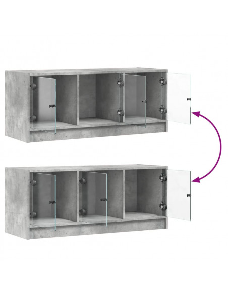 Mobile Porta TV con Ante in Vetro Grigio Cemento 102x37x42 cm