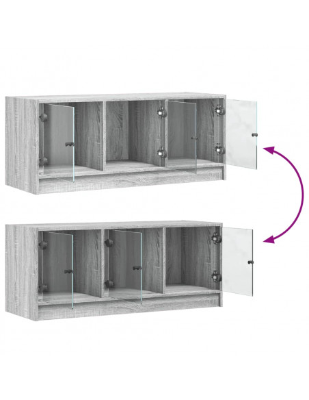 Mobile Porta TV con Ante in Vetro Grigio Sonoma 102x37x42 cm