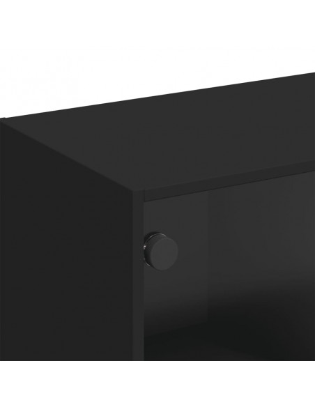 Mobile Porta TV con Ante in Vetro Nero 102x37x42 cm