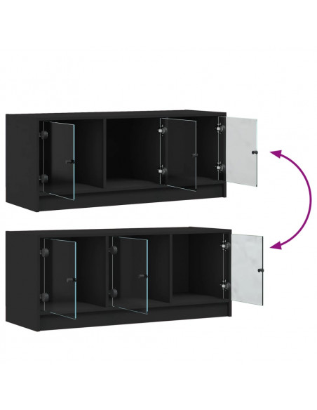 Mobile Porta TV con Ante in Vetro Nero 102x37x42 cm