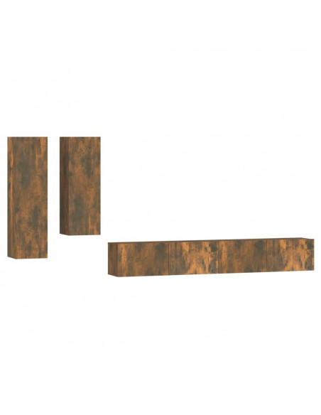 Set di Mobili Porta TV 4 pz Rovere Fumo in Legno Multistrato