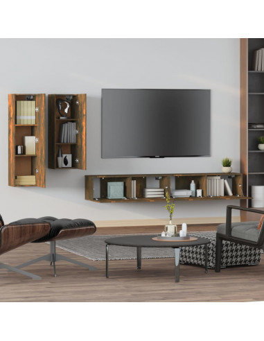 Set di Mobili Porta TV 4 pz Rovere Fumo in Legno Multistrato