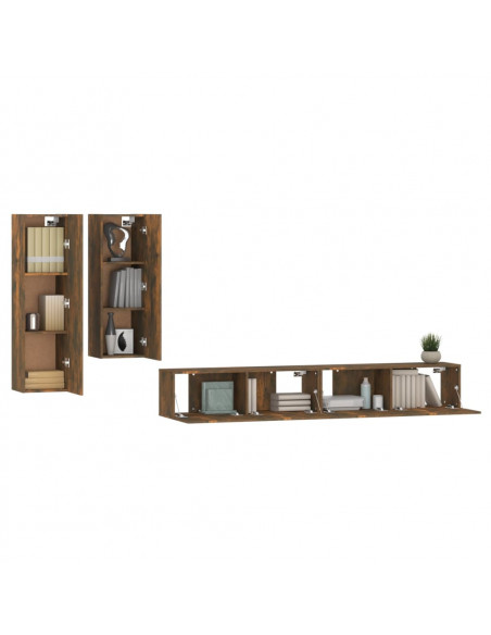 Set di Mobili Porta TV 4 pz Rovere Fumo in Legno Multistrato