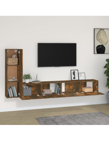 Set Mobili Porta TV 3 pz Rovere Fumo in Legno Multistrato