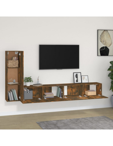 Set Mobili Porta TV 3 pz Rovere Fumo in Legno Multistrato