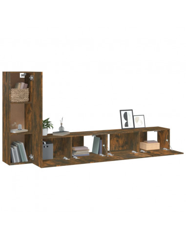 Set Mobili Porta TV 3 pz Rovere Fumo in Legno Multistrato