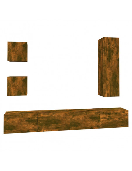 Set di Mobili Porta TV 5 pz Rovere Fumo in Legno Multistrato