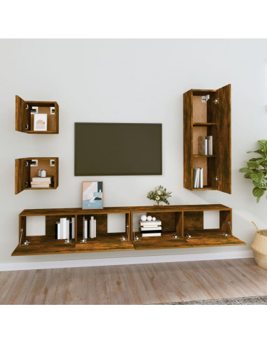 Set di Mobili Porta TV 5 pz Rovere Fumo in Legno Multistrato