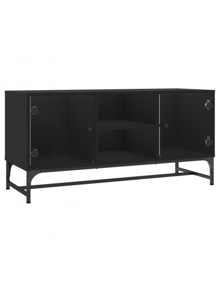 Mobile Porta TV con Ante in Vetro Nero 102x37x50 cm