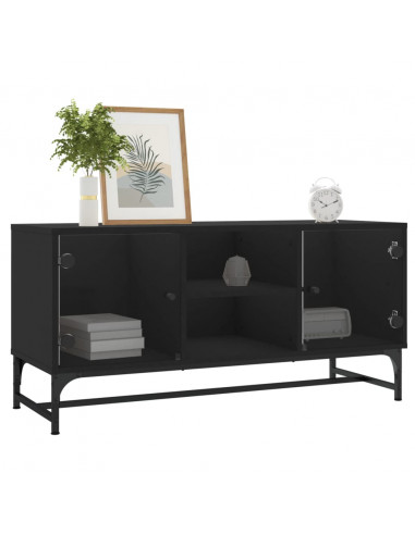 Mobile Porta TV con Ante in Vetro Nero 102x37x50 cm