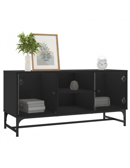 Mobile Porta TV con Ante in Vetro Nero 102x37x50 cm