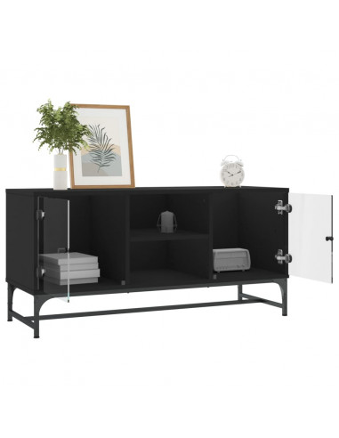 Mobile Porta TV con Ante in Vetro Nero 102x37x50 cm
