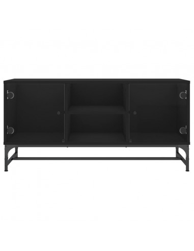 Mobile Porta TV con Ante in Vetro Nero 102x37x50 cm