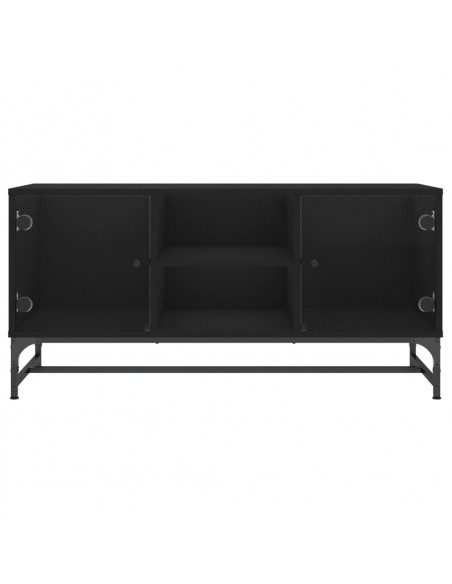 Mobile Porta TV con Ante in Vetro Nero 102x37x50 cm