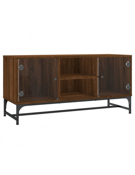 Mobile Porta TV con Ante in Vetro Rovere Marrone 102x37x50 cm