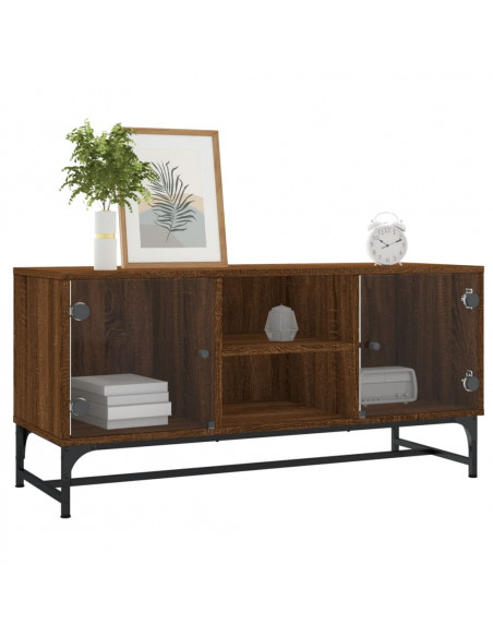 Mobile Porta TV con Ante in Vetro Rovere Marrone 102x37x50 cm