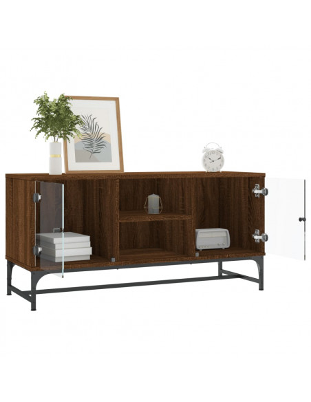 Mobile Porta TV con Ante in Vetro Rovere Marrone 102x37x50 cm