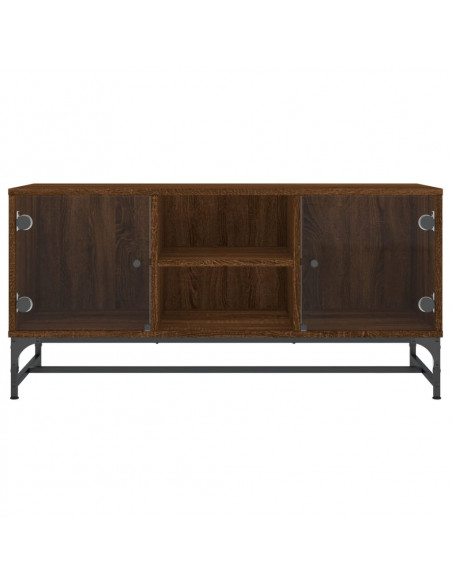 Mobile Porta TV con Ante in Vetro Rovere Marrone 102x37x50 cm